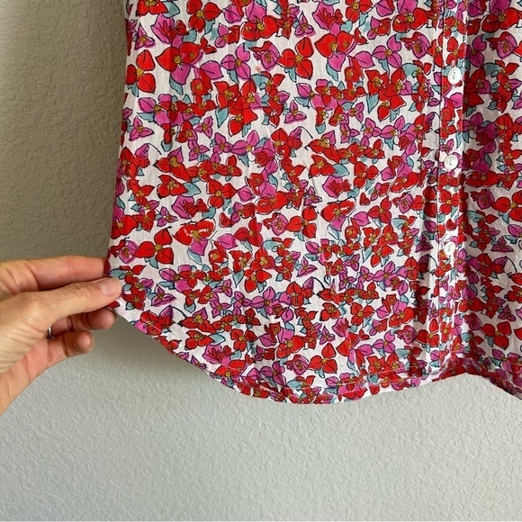 Roller Rabbit Floral Button Down Blouse Top Size L Pink Red Cotton - Picture 8 of 10